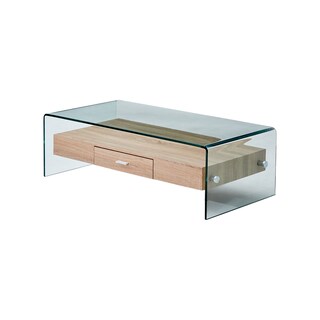 Foto 3 | Mesa De Centro Con Estructura De Vidrio Y Cajón Central Integrado En Madera Bossa Skov