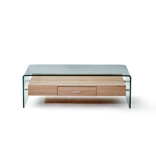 Foto 4 | Mesa De Centro Con Estructura De Vidrio Y Cajón Central Integrado En Madera Bossa Skov