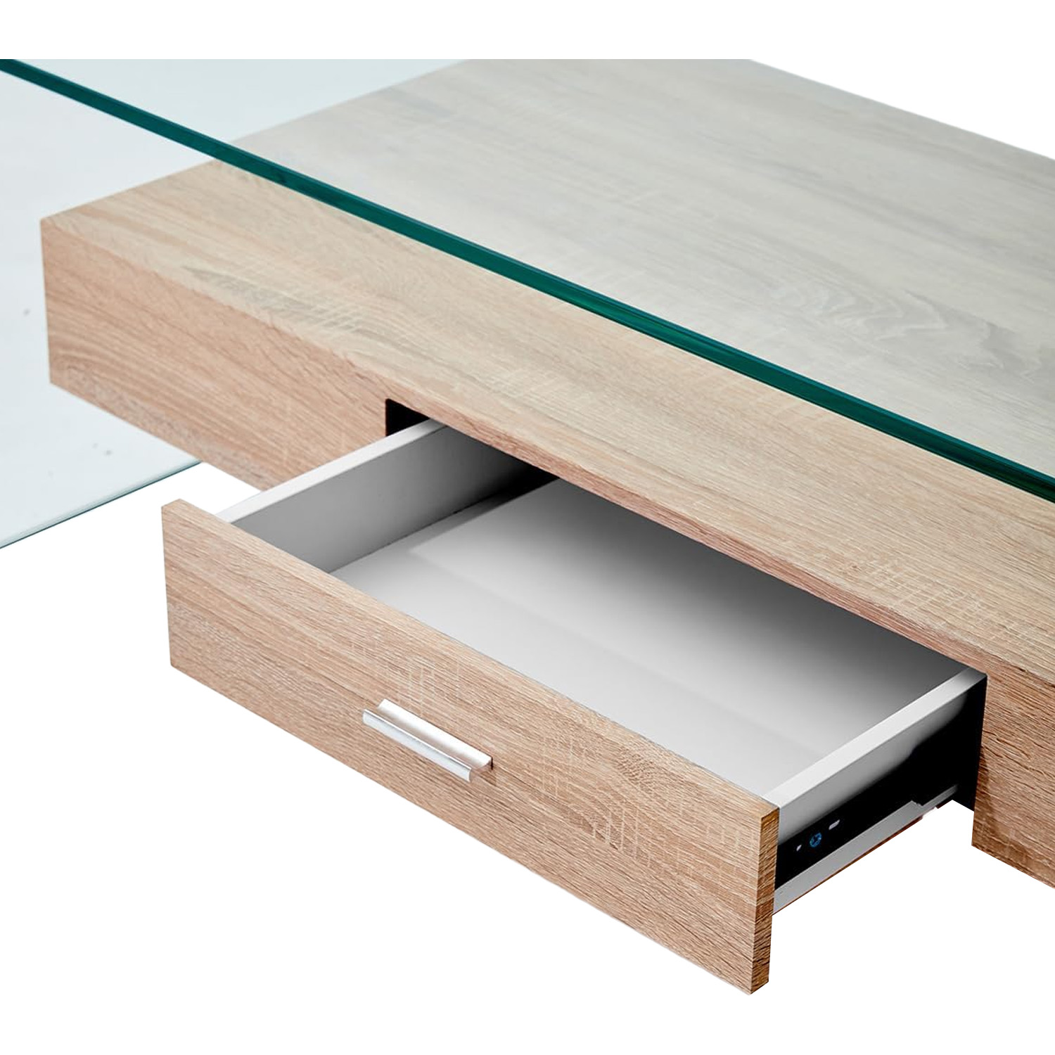 Foto 6 pulgar | Mesa De Centro Con Estructura De Vidrio Y Cajón Central Integrado En Madera Bossa Skov