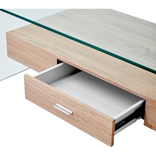Foto 5 | Mesa De Centro Con Estructura De Vidrio Y Cajón Central Integrado En Madera Bossa Skov