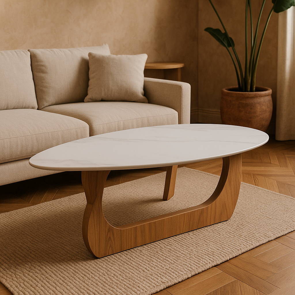 Mesa De Centro Estilo Escandinavo Con Cubierta De Mármol Sintético Bossa Disk