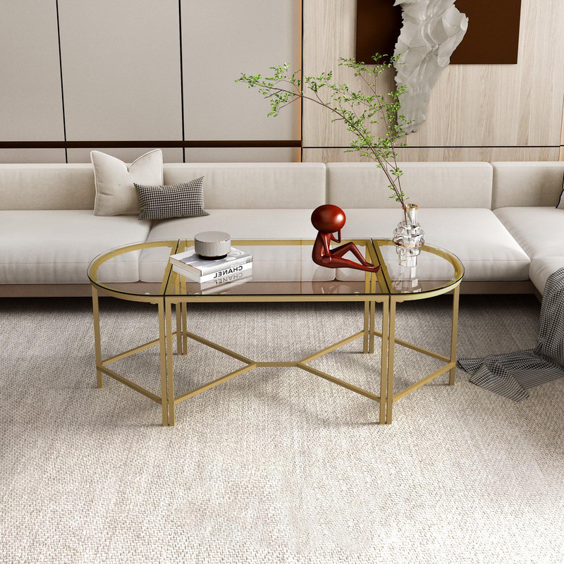 Foto 1 | Juego De 3 Mesas De Centro De Vidrio  125cm Dorado Gomyhome