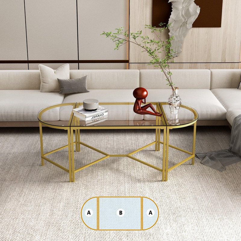 Foto 4 | Juego De 3 Mesas De Centro De Vidrio  125cm Dorado Gomyhome