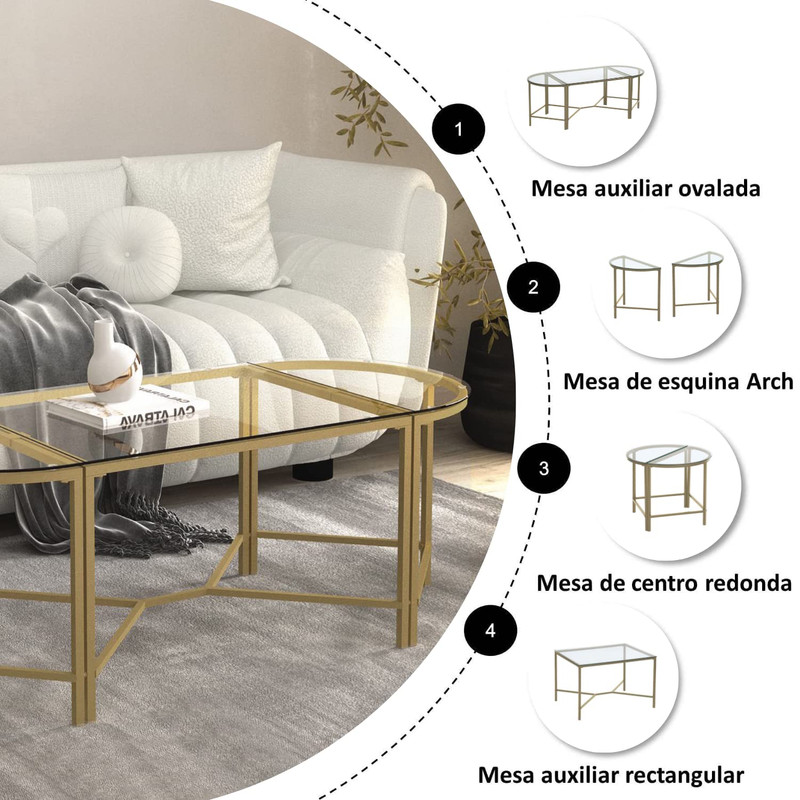 Foto 7 pulgar | Juego De 3 Mesas De Centro De Vidrio  125cm Dorado Gomyhome