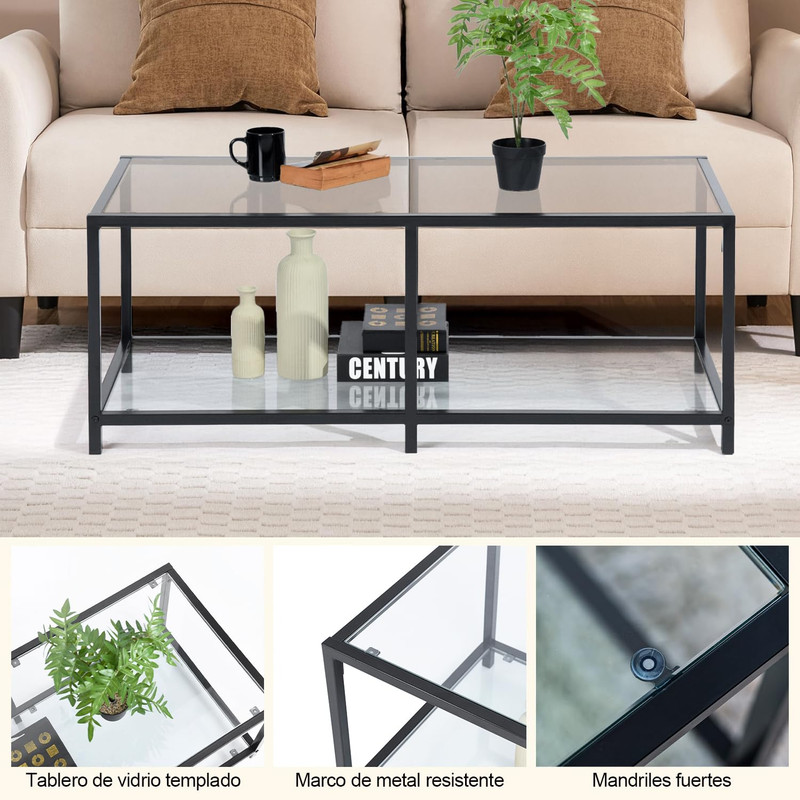 Foto 4 pulgar | Mesa De Centro Rectángulo De 2 Niveles110 * 50 * 42cm Gomyhome