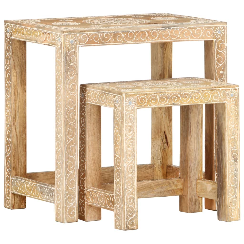 Juego De Mesa Auxiliar Vidaxl De Madera De Mango Macizo Pintada A Mano  Rústica - Venta Internacional.