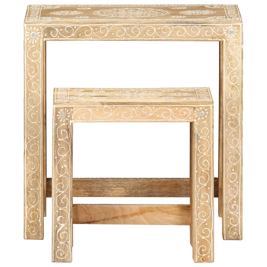 Foto 4 pulgar | Juego De Mesa Auxiliar Vidaxl De Madera De Mango Macizo Pintada A Mano  Rústica - Venta Internacional.