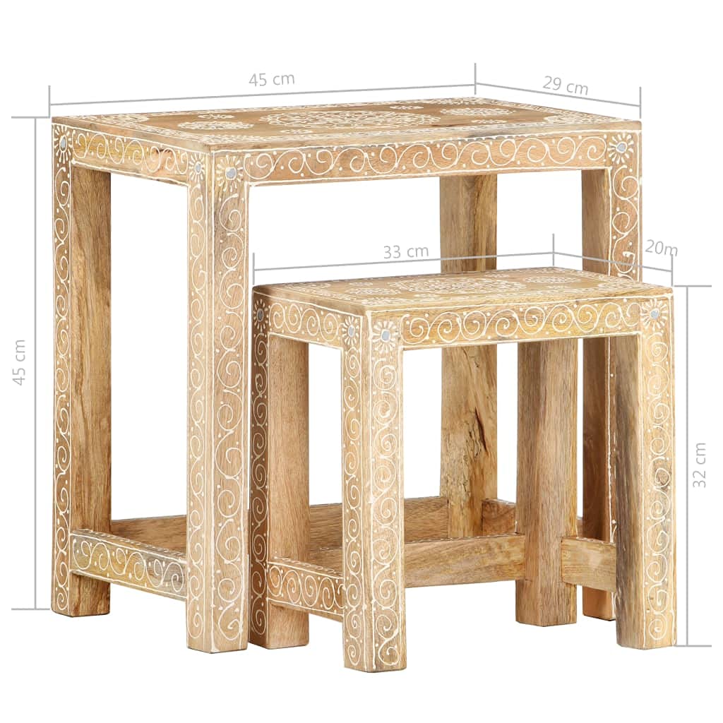 Foto 7 | Juego De Mesa Auxiliar Vidaxl De Madera De Mango Macizo Pintada A Mano  Rústica - Venta Internacional.