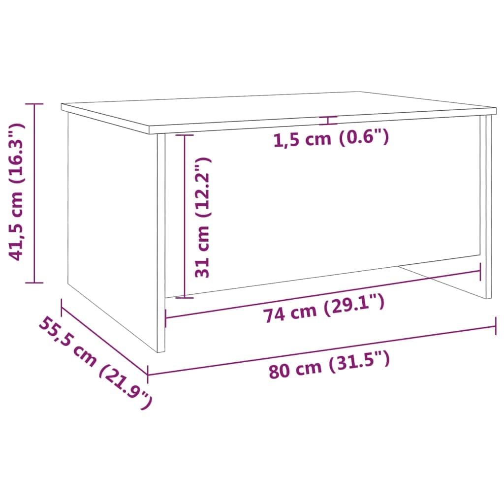 Foto 3 | Mesa De Café Vidaxl  Madera De Roble Marrón  80 X 55 5 X 41 5 Cm - Venta Internacional.