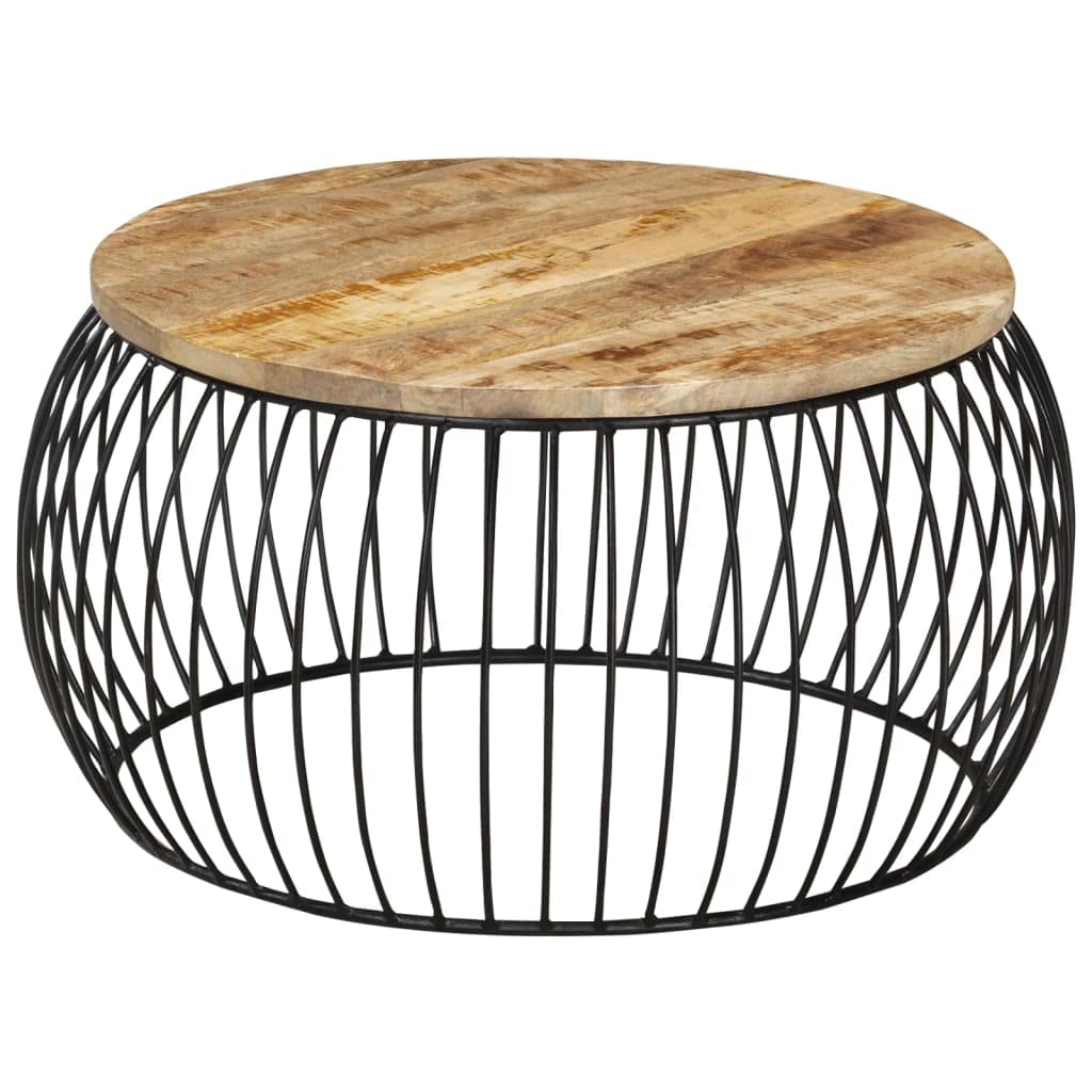 Mesa De Café Vidaxl De Madera De Mango Rugosa De 26 8 Cm Con Marco De Hierro - Venta Internacional.