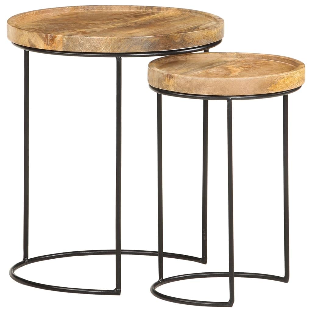 Juego De Mesa De Café Vidaxl  Madera De Mango Macizo Y Acero  2 Piezas - Venta Internacional.