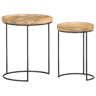 Foto 5 | Juego De Mesa De Café Vidaxl Madera De Mango Macizo Y Acero 2 Piezas - Venta Internacional.