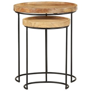 Foto 6 | Juego De Mesa De Café Vidaxl Madera De Mango Macizo Y Acero 2 Piezas - Venta Internacional.