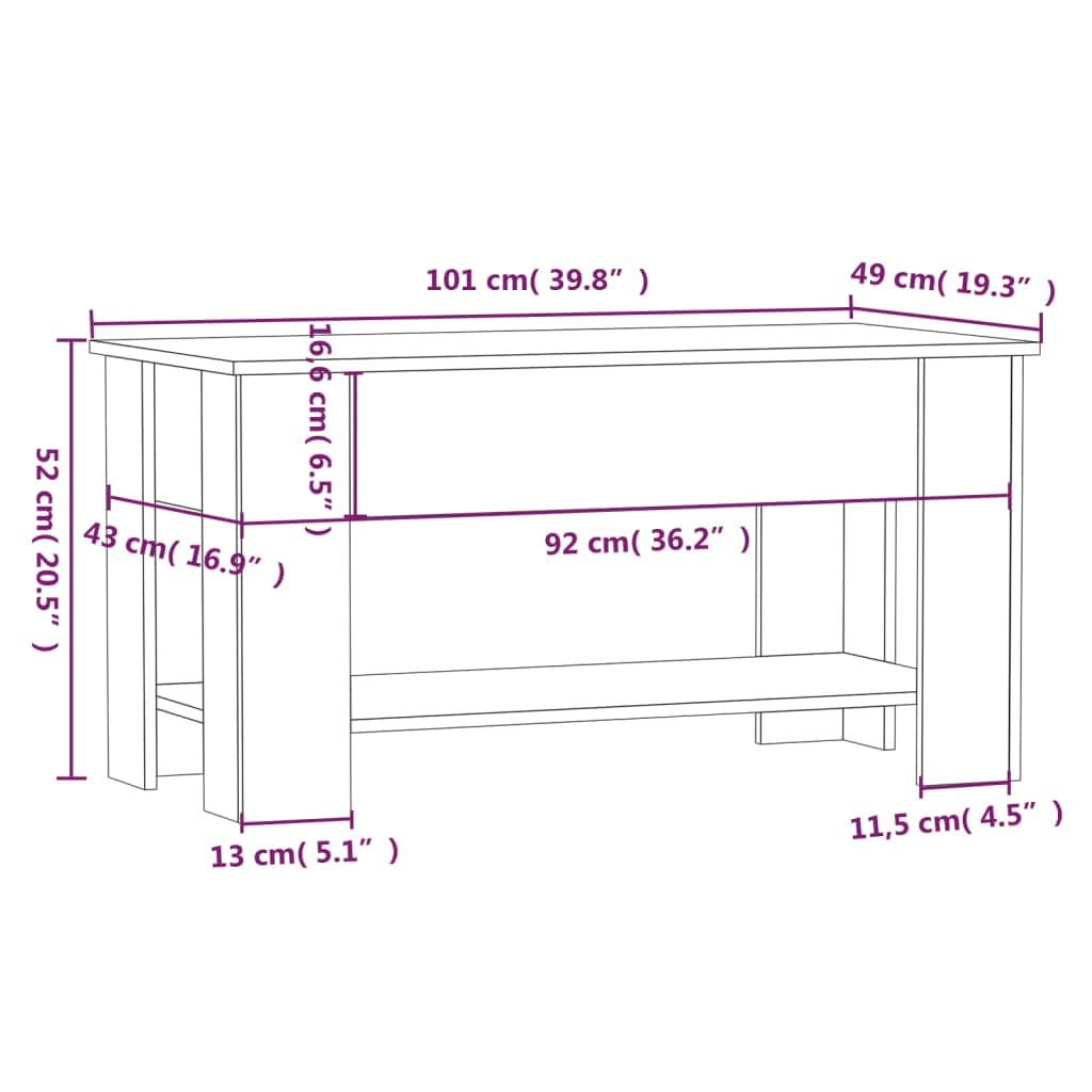 Foto 5 pulgar | Mesa De Café Vidaxl De Madera De Roble Ahumado 101 X 49 X 52 Cm - Venta Internacional.