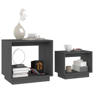 Foto 3 | Juego De Mesa De Café Vidaxl Juego De 2 Mesas Nido De Madera Gris - Venta Internacional.