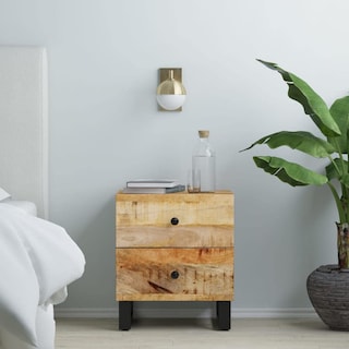 Foto 2 | Mesita De Noche Vidaxl Madera De Mango Macizo Negra Mediana - Venta Internacional.