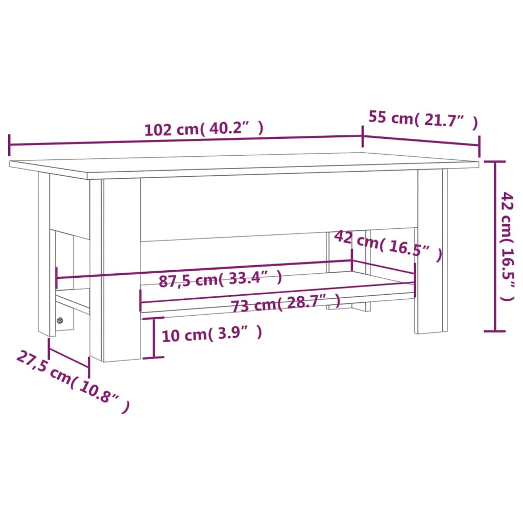 Foto 8 pulgar | Mesa De Café Vidaxl De Madera De Ingeniería Negra 102x55x42 Cm - Venta Internacional.