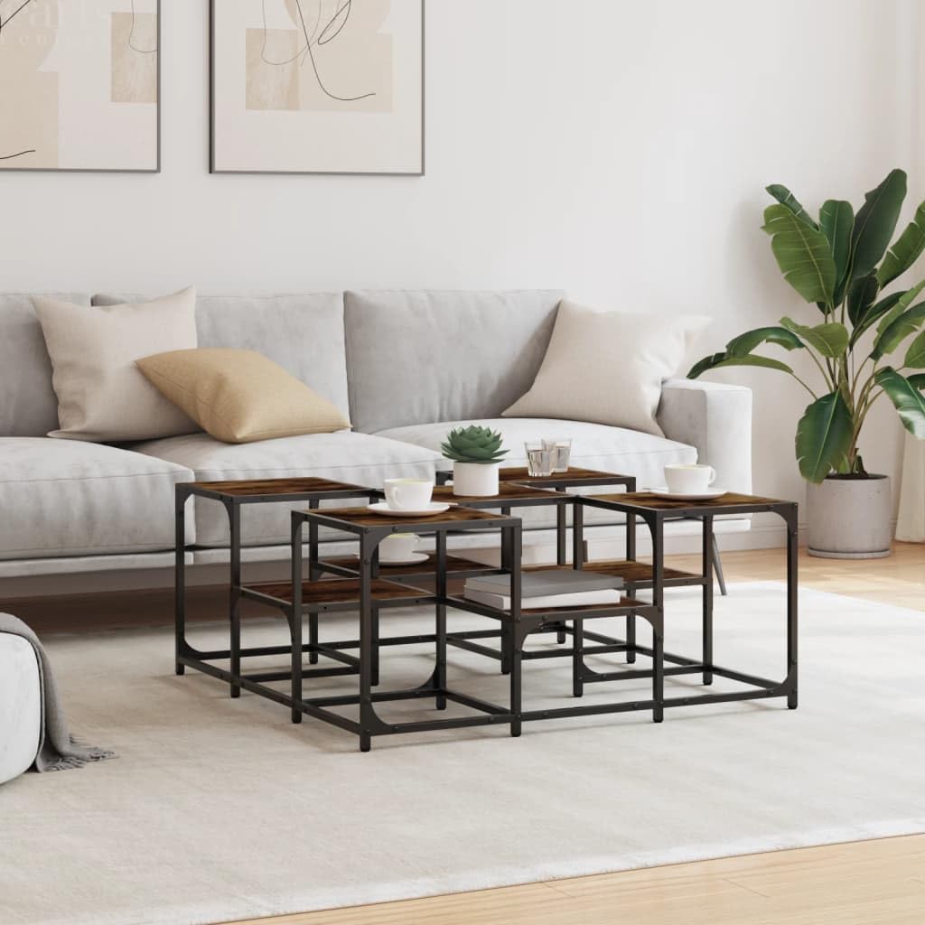 Foto 4 pulgar | Mesa De Café Vidaxl Con Estructura De Madera Y Metal De Roble Ahumado - Venta Internacional.