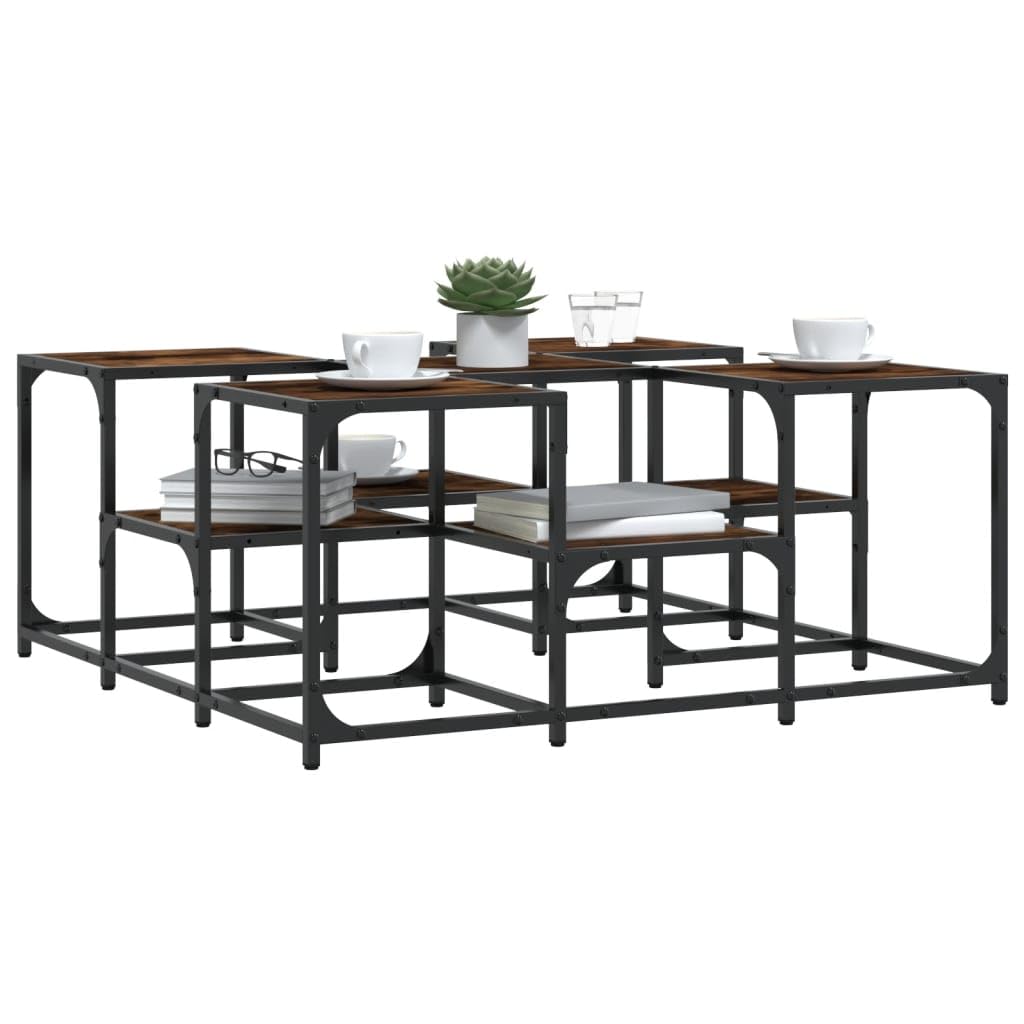 Foto 5 pulgar | Mesa De Café Vidaxl Con Estructura De Madera Y Metal De Roble Ahumado - Venta Internacional.