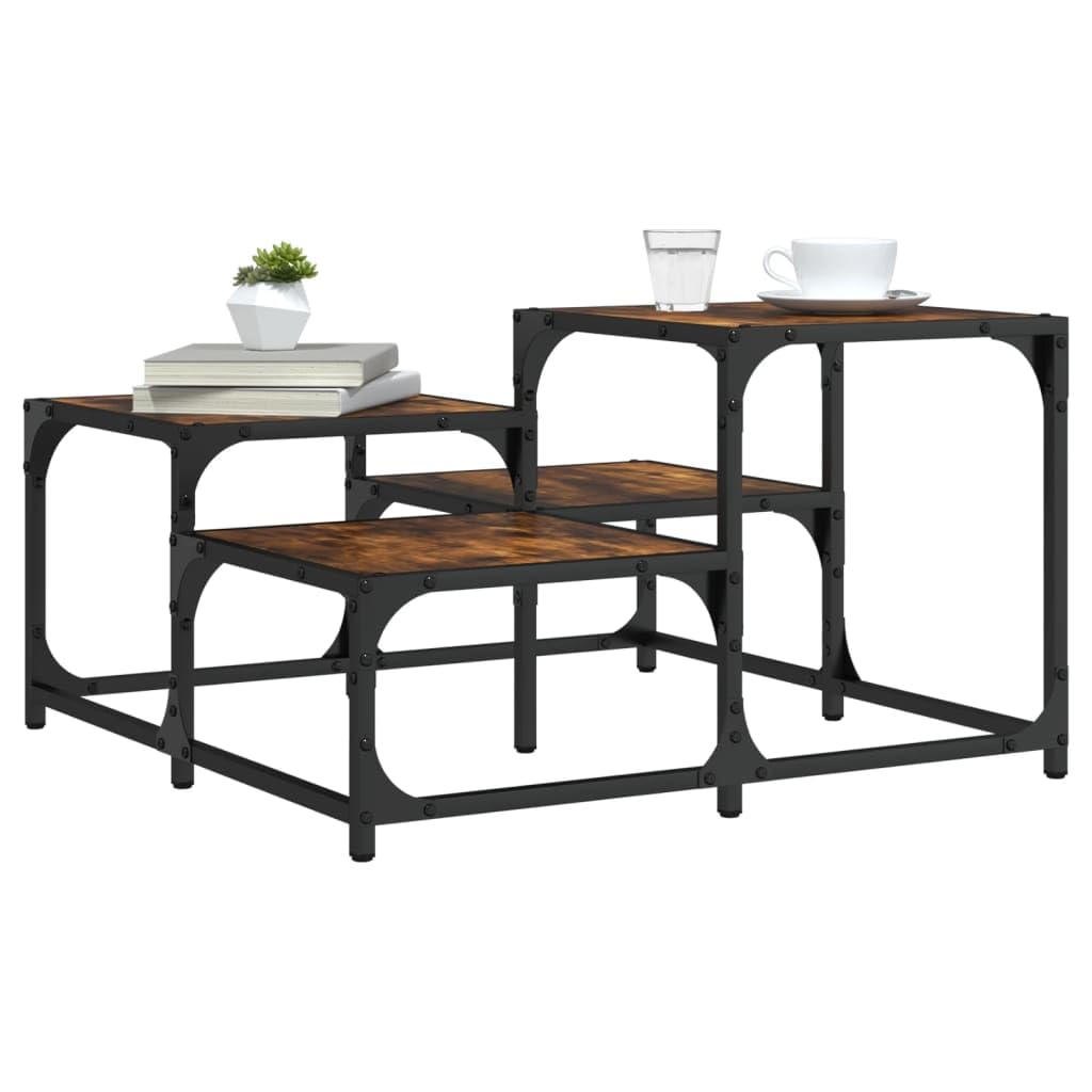 Foto 2 | Mesa De Café Vidaxl Con Estructura Metálica De Madera De Roble Ahumado - Venta Internacional.