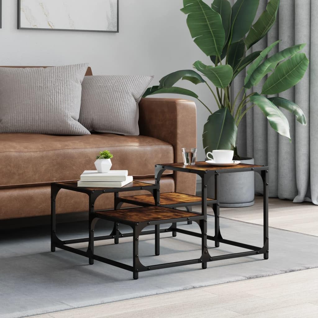 Foto 4 pulgar | Mesa De Café Vidaxl Con Estructura Metálica De Madera De Roble Ahumado - Venta Internacional.