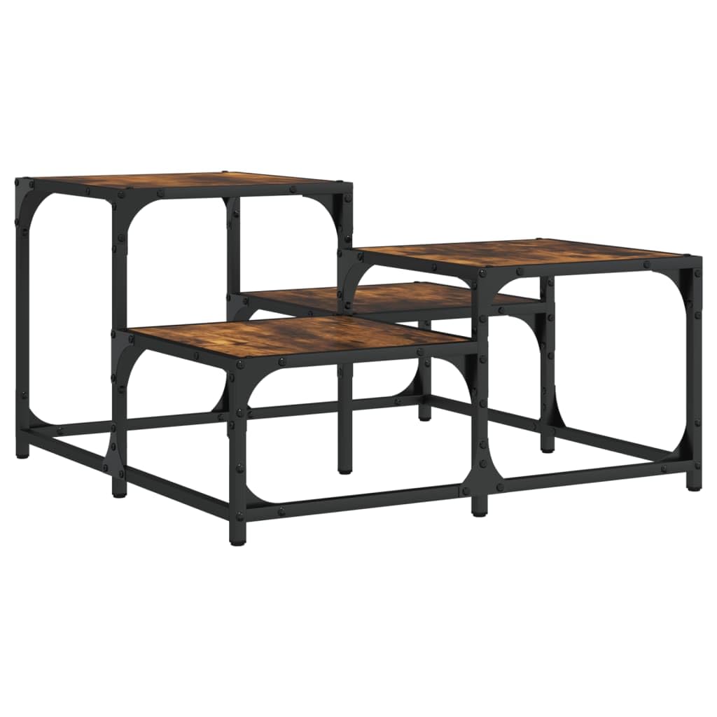 Foto 7 pulgar | Mesa De Café Vidaxl Con Estructura Metálica De Madera De Roble Ahumado - Venta Internacional.