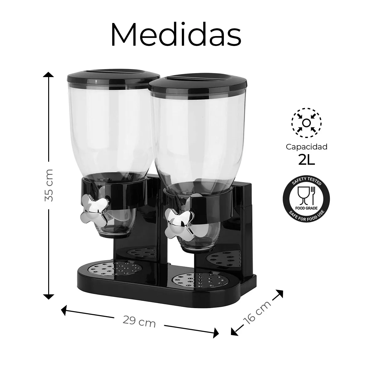 Foto 3 pulgar | Dispensador De Cereal Despachador Doble Alimentos Y Semillas Eo Safe Imports Esi-18121 Negro