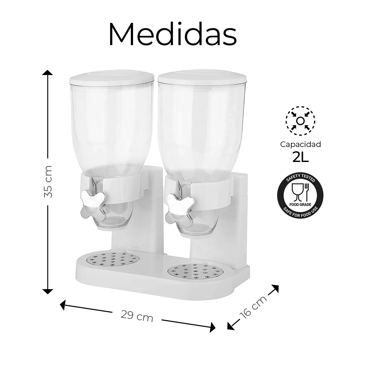 Foto 3 pulgar | Dispensador De Cereal Despachador Doble Alimentos Y Semillas Eo Safe Imports Esi-18120 Blanco