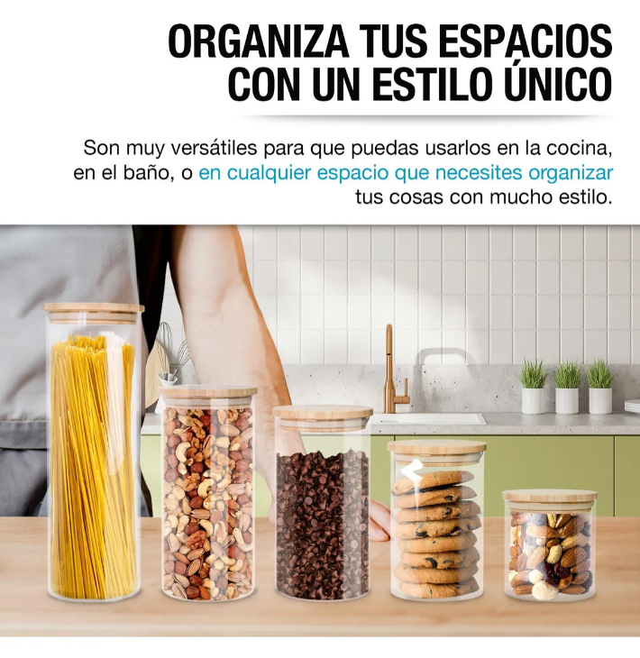 Foto 4 pulgar | Recipientes De Vidrio Xtellar  Con Tapa Madera