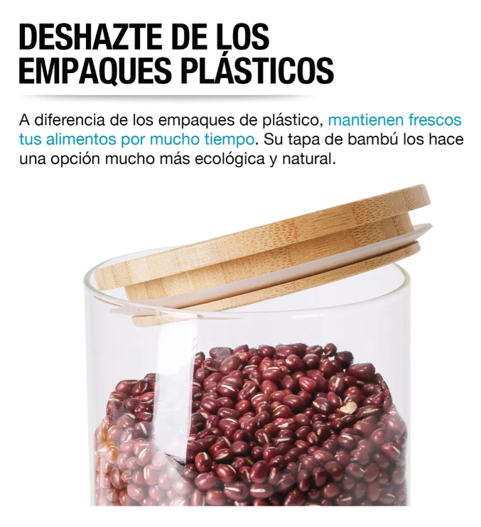 Foto 5 pulgar | Recipientes De Vidrio Xtellar  Con Tapa Madera