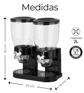 Foto 3 | Dispensador Xtellar De Cereal Despachador Doble Alimentos Y Semillas Color Negro