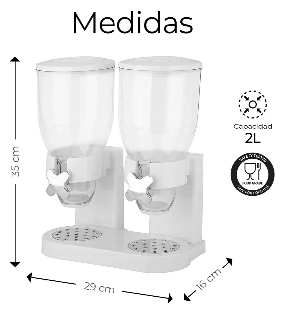 Foto 3 pulgar | Dispensador Xtellar De Cereal Despachador Doble Alimentos Y Semillas Color Blanco