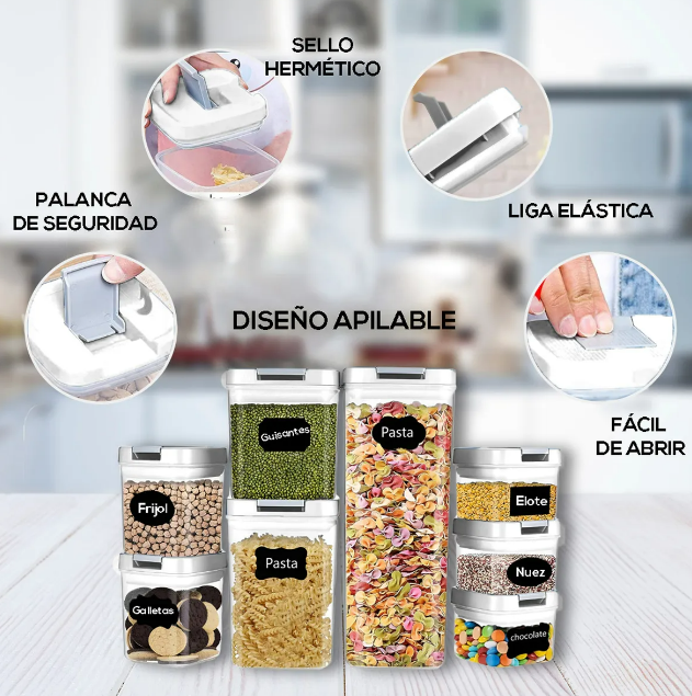 Foto 5 pulgar | Dispensador Xtellar 21 Pz Dispensadores De Cereales Y Semillas Plástico Herméticos Para Cocina Medidas Variadas Co