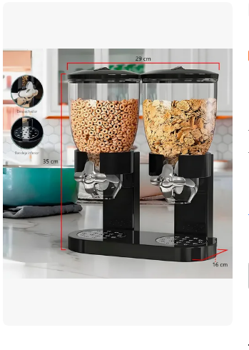 Foto 3 | Dispensador Cereal Doble Plástico Resistente Llave Apertura Color Negro