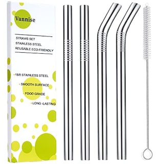 Foto 1 | Juego De 5 Pajitas De Metal Vannise Jumbo Smoothie De Acero Inoxidable - Venta Internacional.