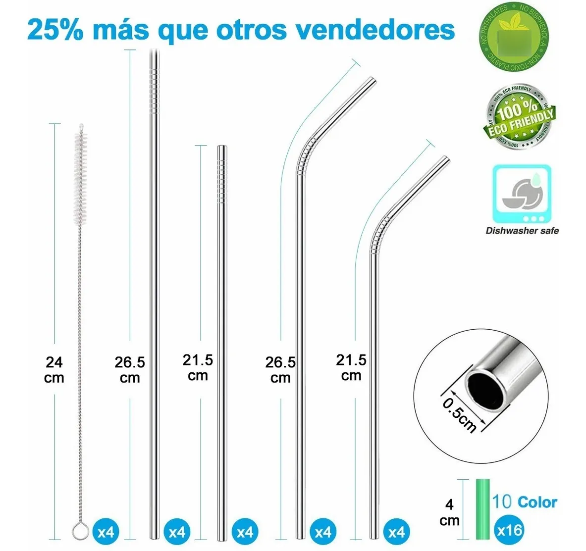 Foto 3 pulgar | Popotes de Acero Inoxidable Belug 37 Piezas
