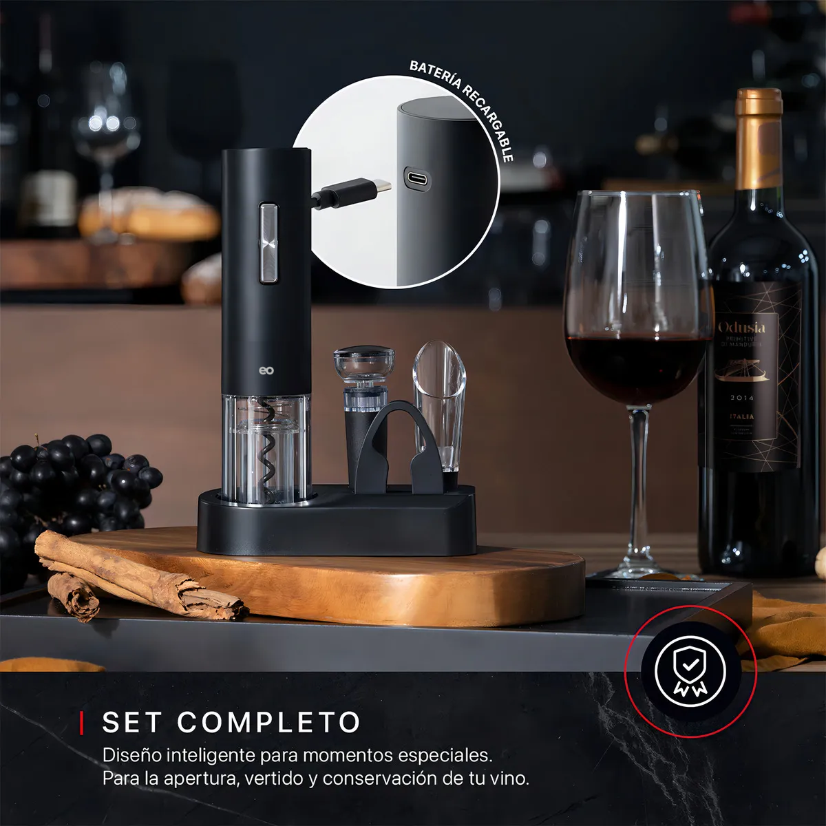Foto 4 pulgar | Sacacorchos De Vino Eléctrico Recargable Eo Safe Imports Esi-20688 Negro
