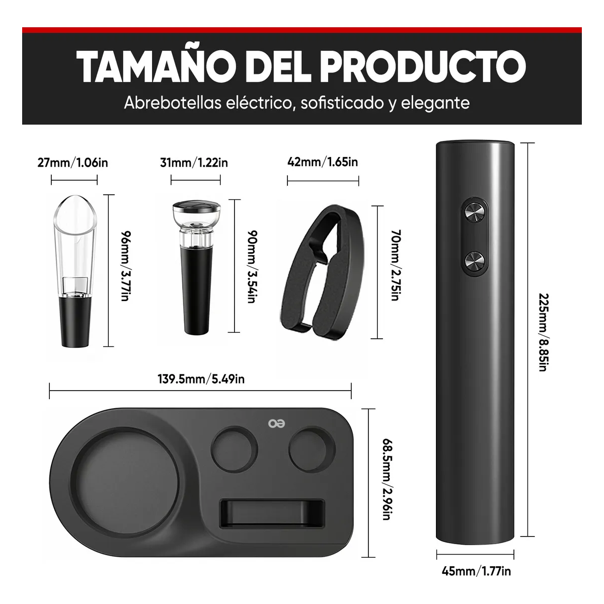 Foto 4 | Sacacorchos De Vino Eléctrico Con Base Kit Sacacorcho Eo Safe Imports  Esi-20687 Negro