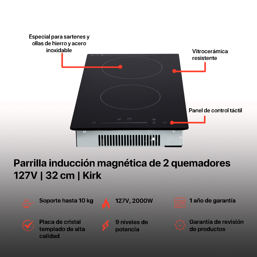 Foto 3 | Parrilla Induccion Magnetica Odipo Kirk 2 Quemadores