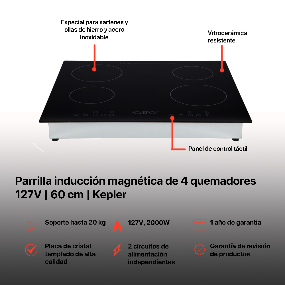 Foto 4 pulgar | Parrilla Induccion Magnetica Odipo Kepler Quemadores