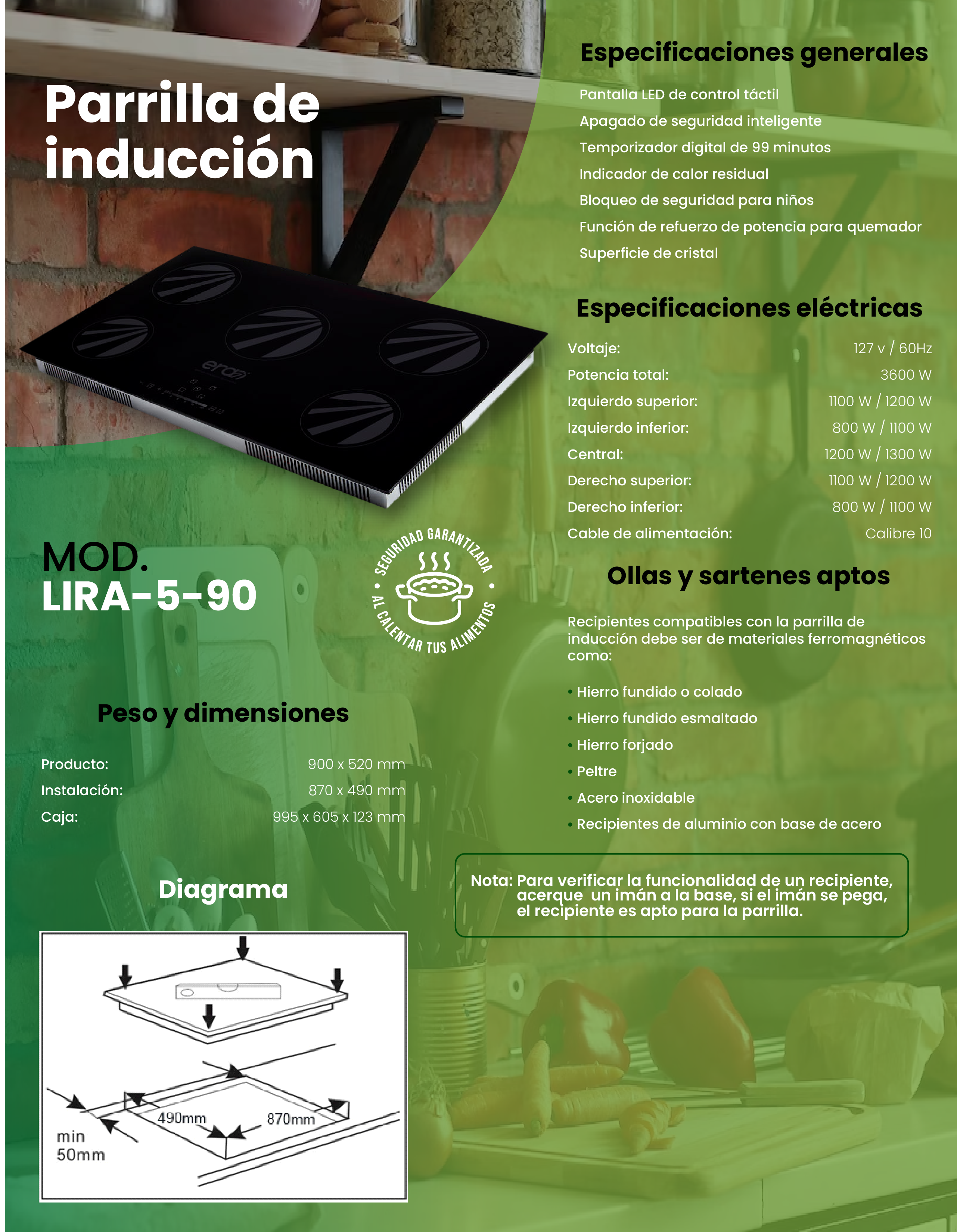 Foto 7 | Parrilla Eléctrica de Inducción Magnética ERA Energía Renovable de América Lira-5-90 5 Quemadores