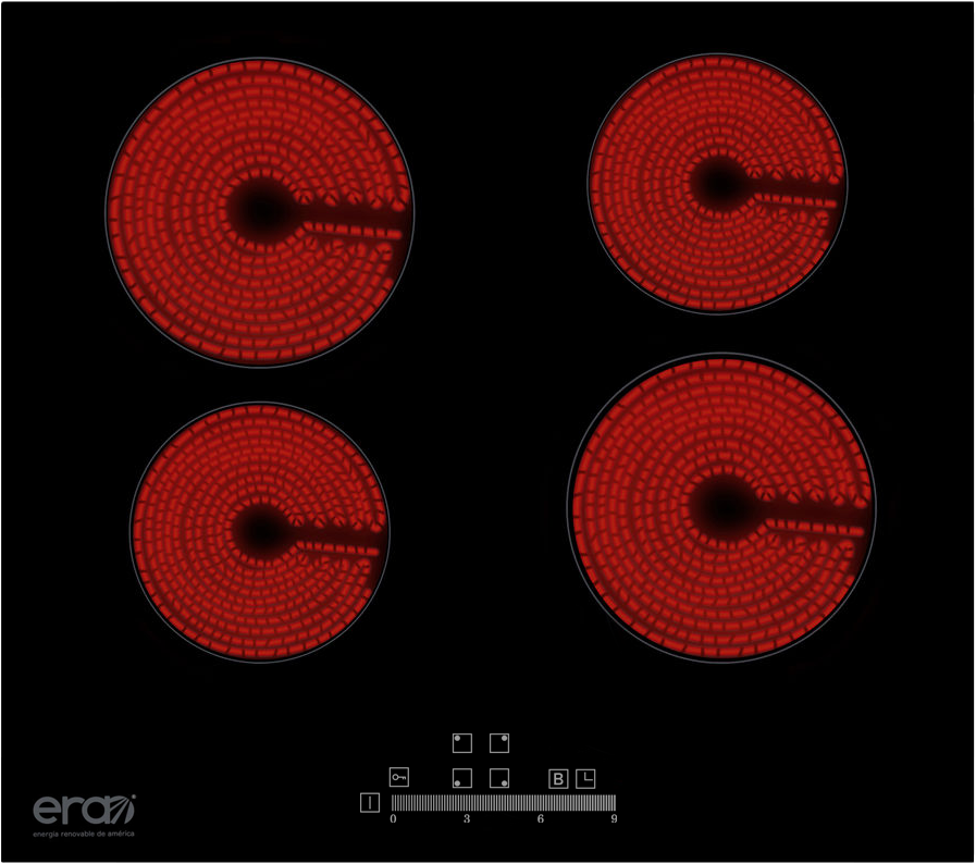 Parrilla Eléctrica de Vitrocerámica Era Energía Renovable de América Pei-4-60 Negro 4 Quemadores 110V 60 cm
