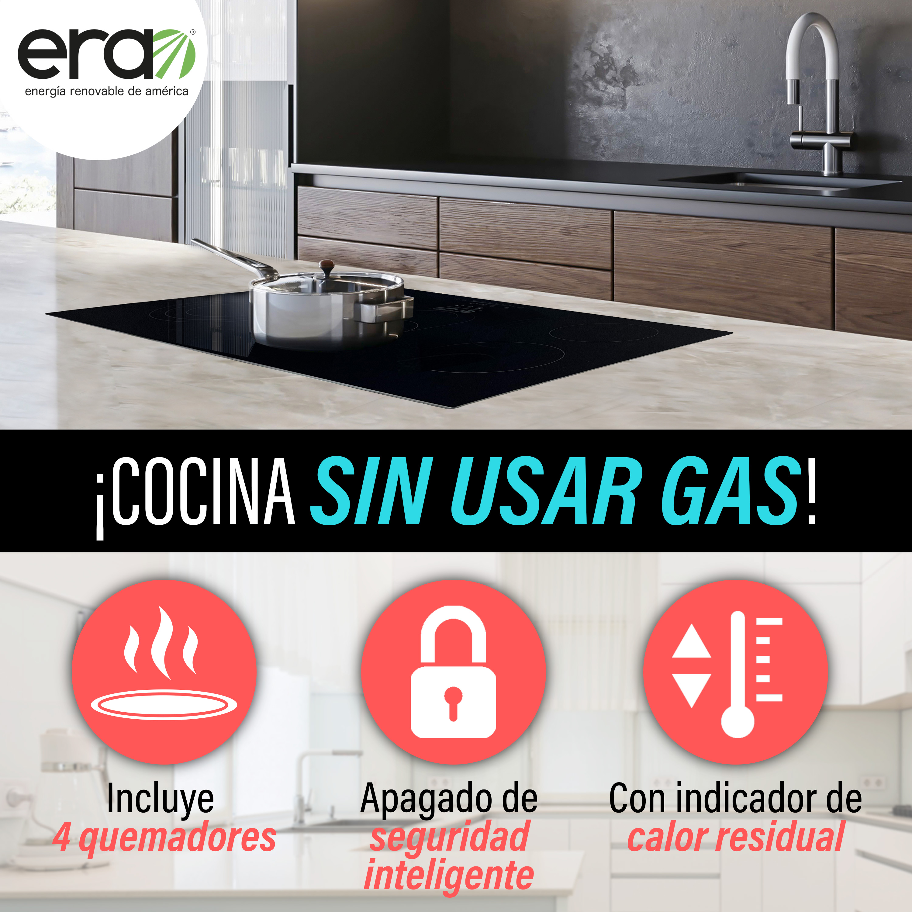 Foto 8 pulgar | Parrilla Eléctrica de Vitrocerámica Era Energía Renovable de América Pei-4-60 Negro 4 Quemadores 110V 60 cm