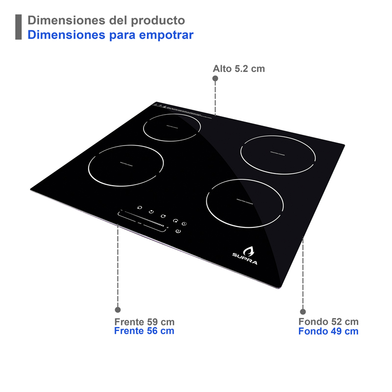 Foto 6 pulgar | Parrilla de Inducción Supra 4Q-IN-220V color Negro con 4 Quemadores de Cristal Templado