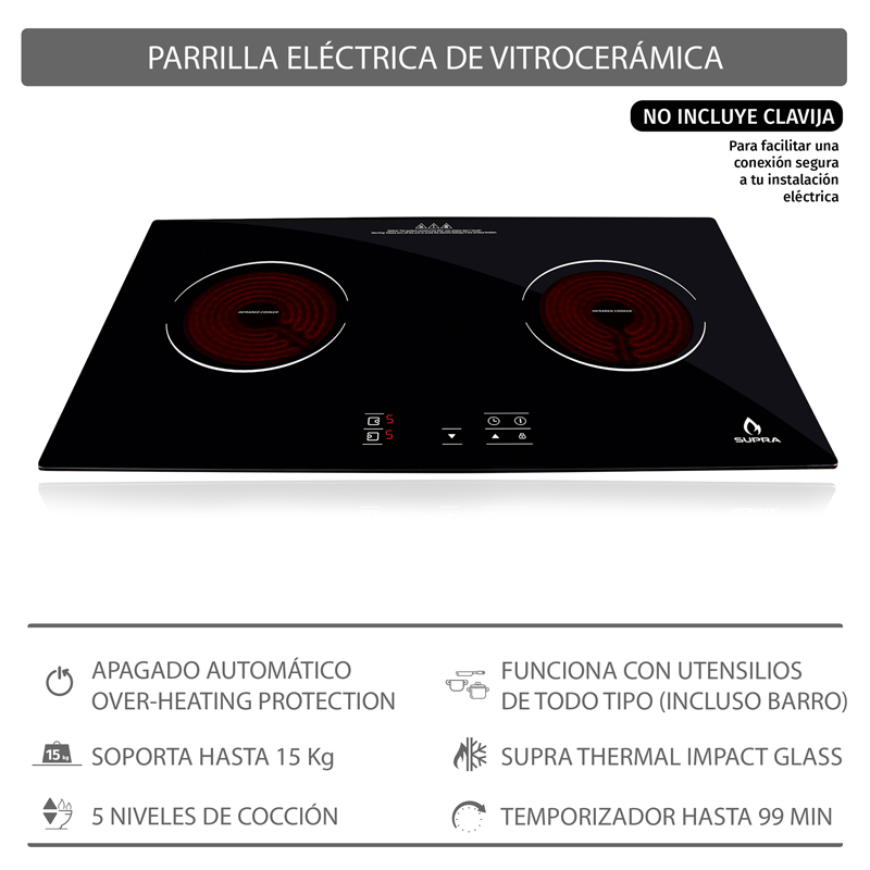 Foto 7 pulgar | Parrilla De Vitrocerámica Vitrorosso-h Con 2 Quemadores De Cristal Templado