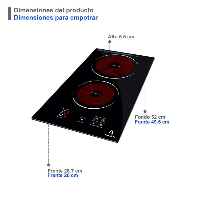 Foto 5 | Parrilla De Vitrocerámica Vitrorosso-v Con 2 Quemadores De Cristal Templado Color Negro