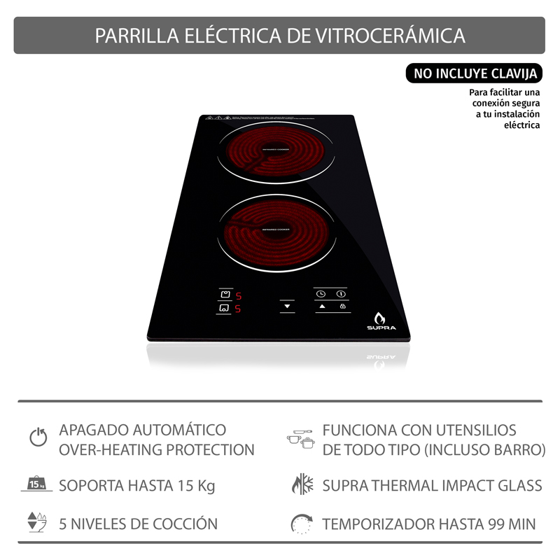 Foto 7 pulgar | Parrilla De Vitrocerámica Vitrorosso-v Con 2 Quemadores De Cristal Templado Color Negro