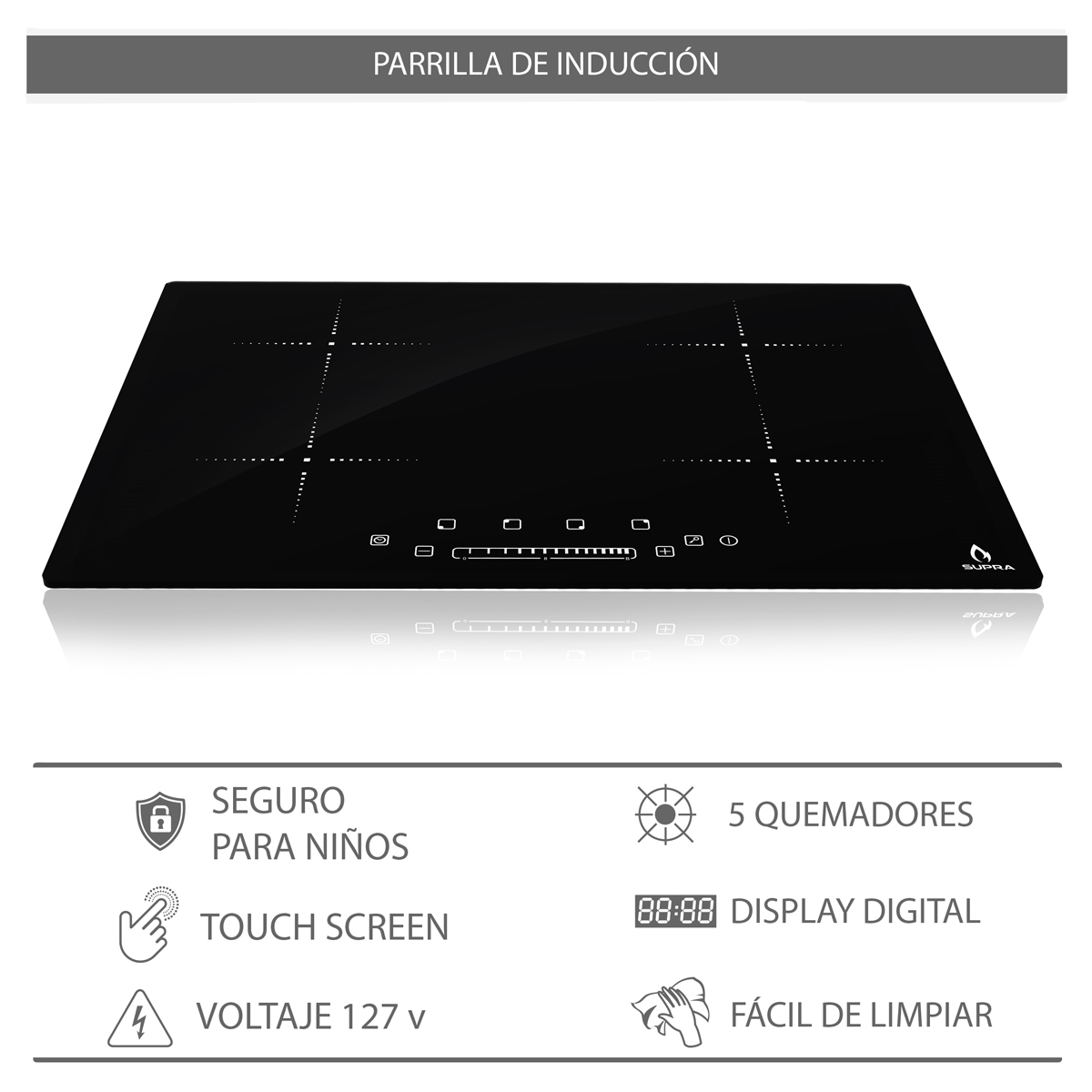 Foto 5 | Parrilla De Inducción Induzione Empotrable Con 4 Quemadores De Cristal Templado Color Negro