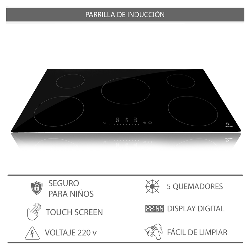 Foto 7 | Parrilla De Inducción 5q-in-220v Con 5 Quemadores De Cristal Templado Color Negro