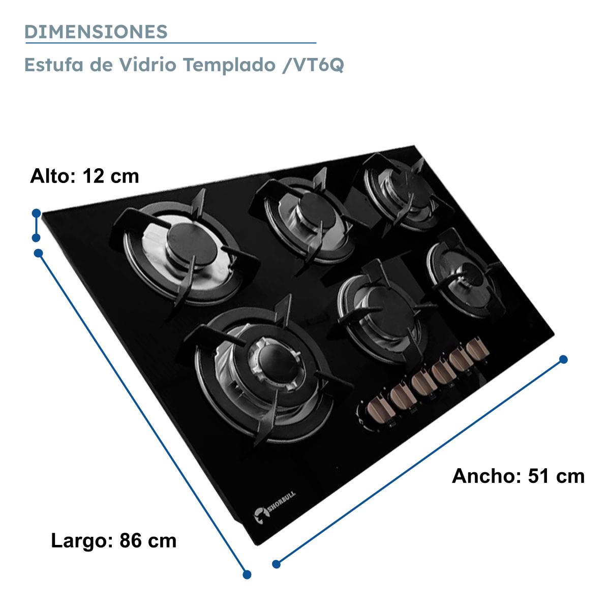 Foto 8 pulgar | Estufa Empotrable Shorbull 6 Quemadores Vidrio Templado